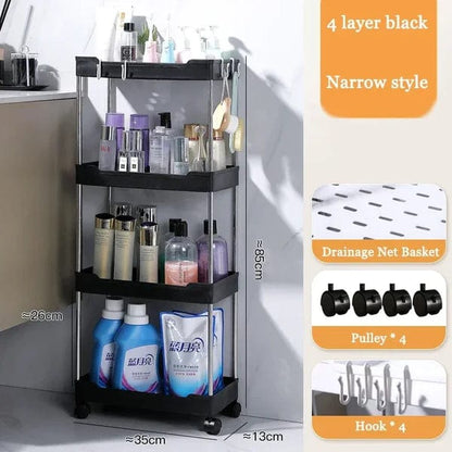 Slim Kitchen / Bathroom Storage Cart On Wheels - Suitable for Tight Spaces