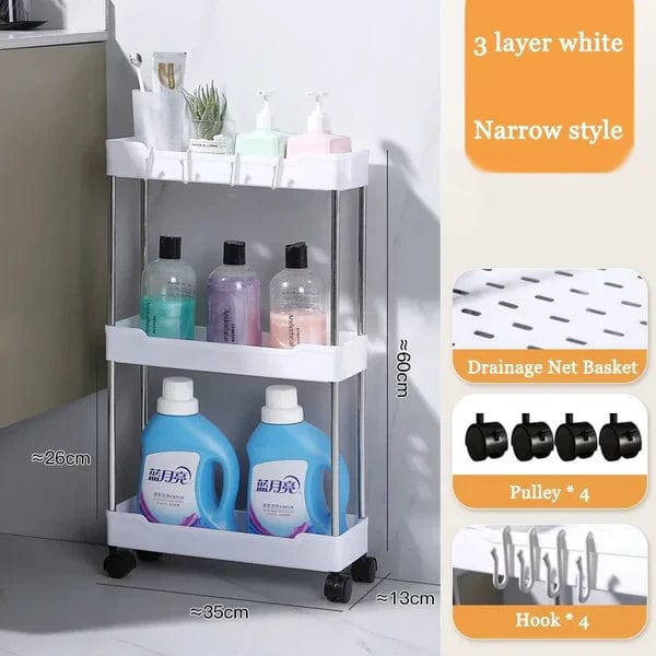 Slim Kitchen / Bathroom Storage Cart On Wheels - Suitable for Tight Spaces